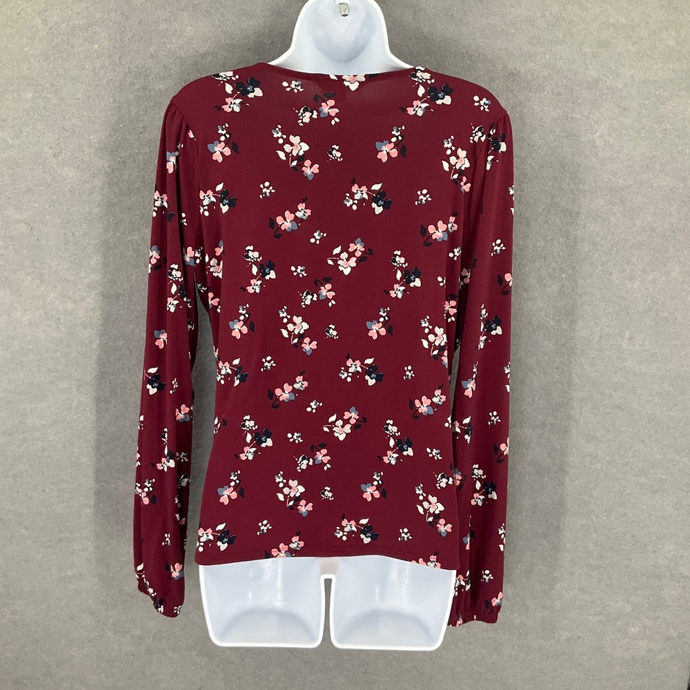 Banana Republic Top Floral Long Sleeve‎ Blouse Babydoll Burgundy Womens Sz S - Picture 2 of 8